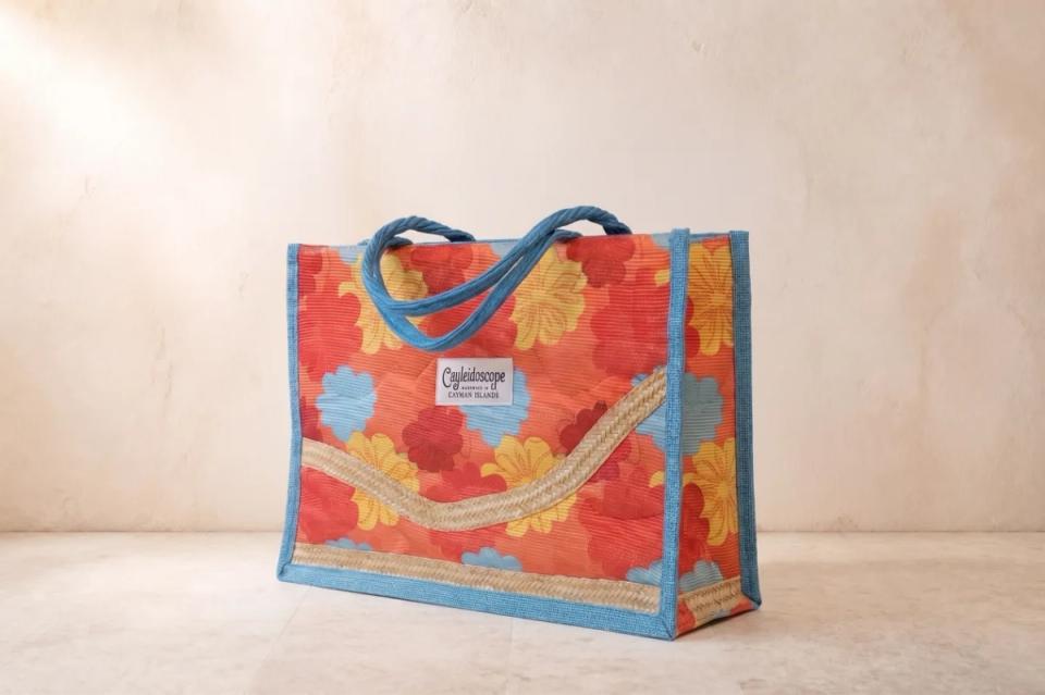 Coral Floral Silver Thatch Medium Tote