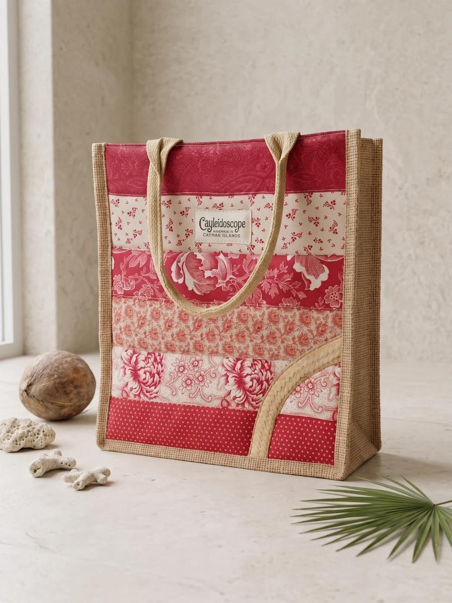 Crimson Botanical Silver Thatch Tall Tote