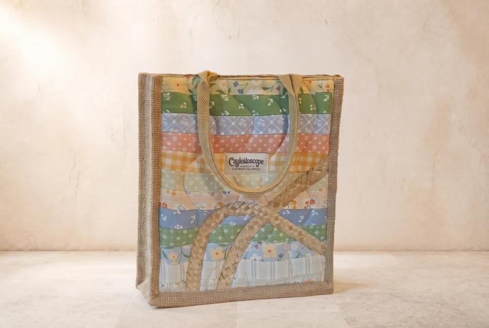 Tall Pastel Silver Thatch Patchwork Burlap Bag