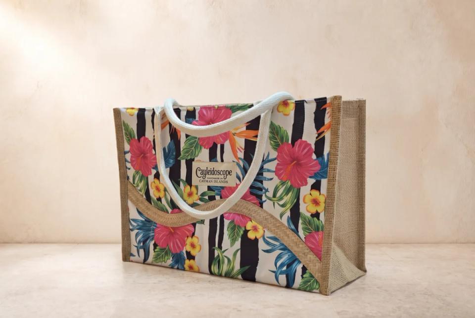 Tropical Floral Silver Thatch Structured Tote