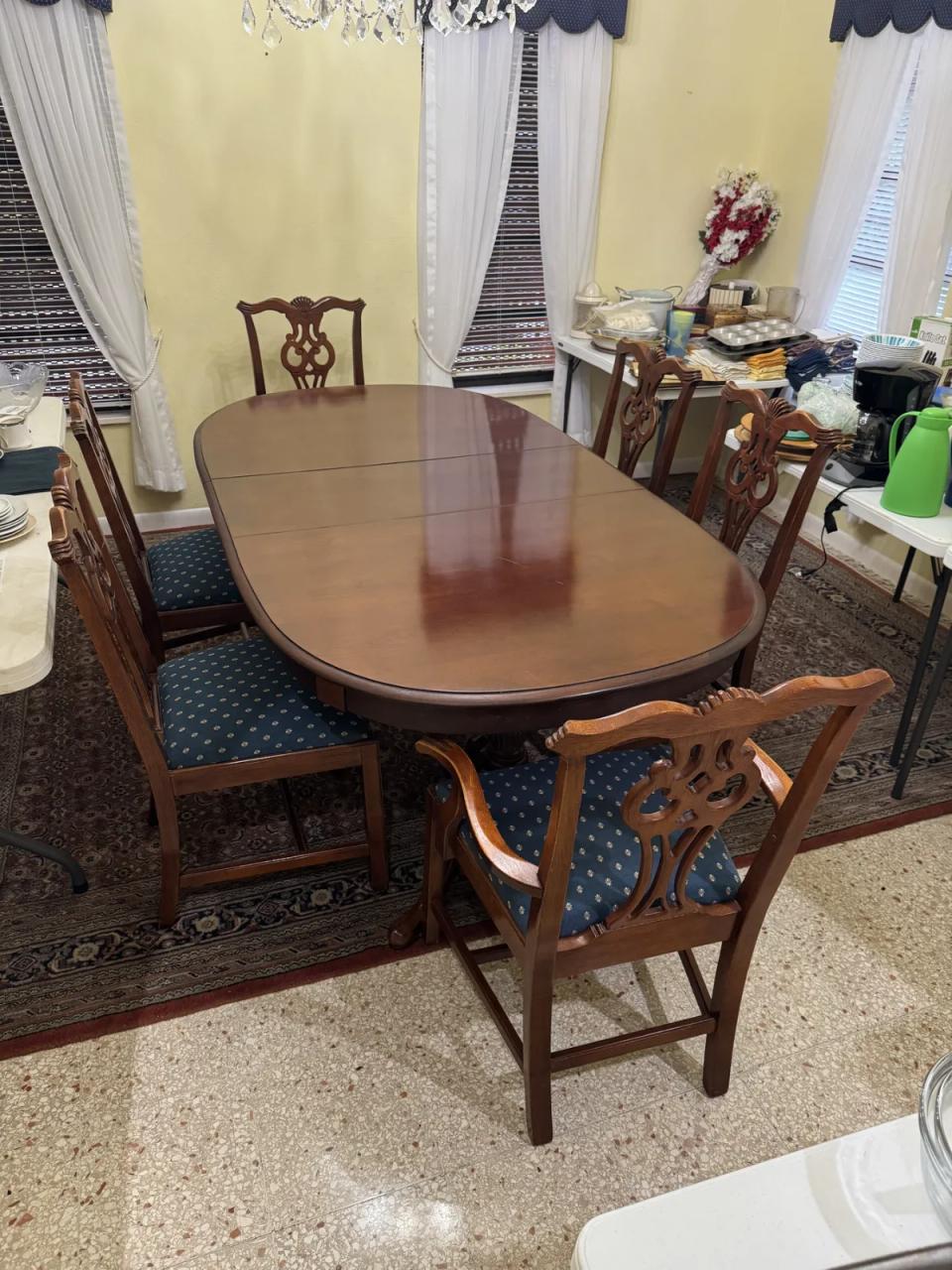 Solid Brazilian Hardwood Oval Twin-Pedestal Dining Table with Six Chairs