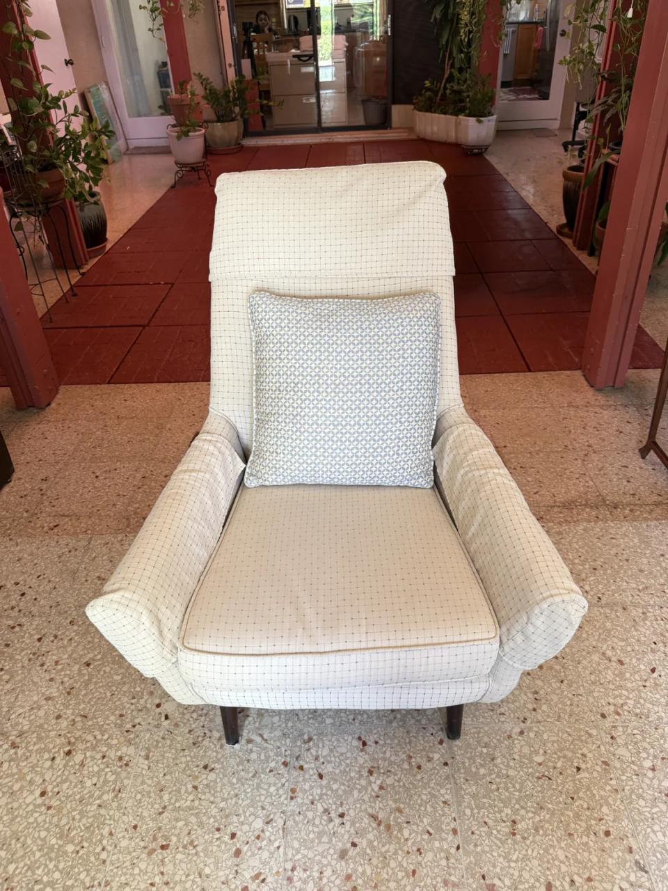 Pair of Mid-Century High-Back Lounge Chairs with Ottoman