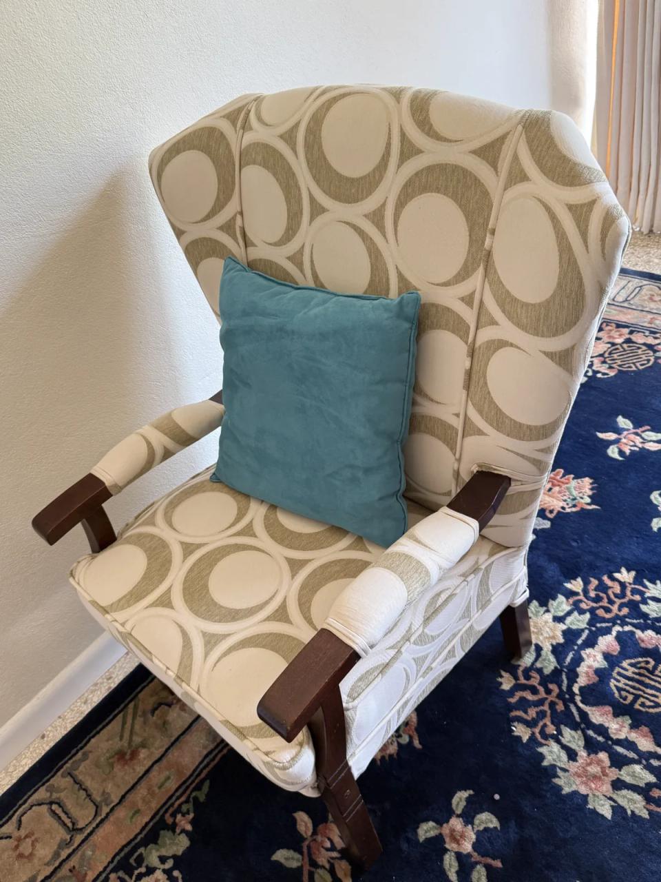 Curved Wing Armchair with Mahogany Arms on Splayed Legs