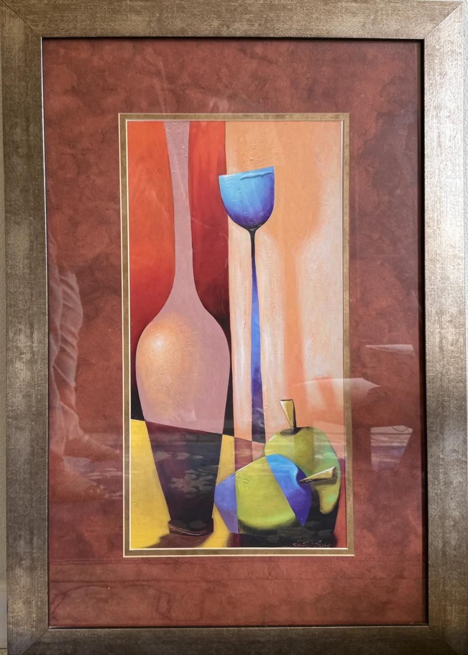 Framed Print — Modernist Still Life with Vase, Goblet and Apples