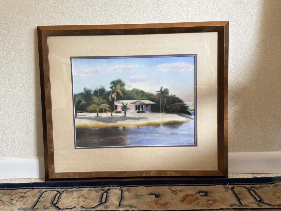 Framed Print — Pink Cayman House Among Palms, Signed