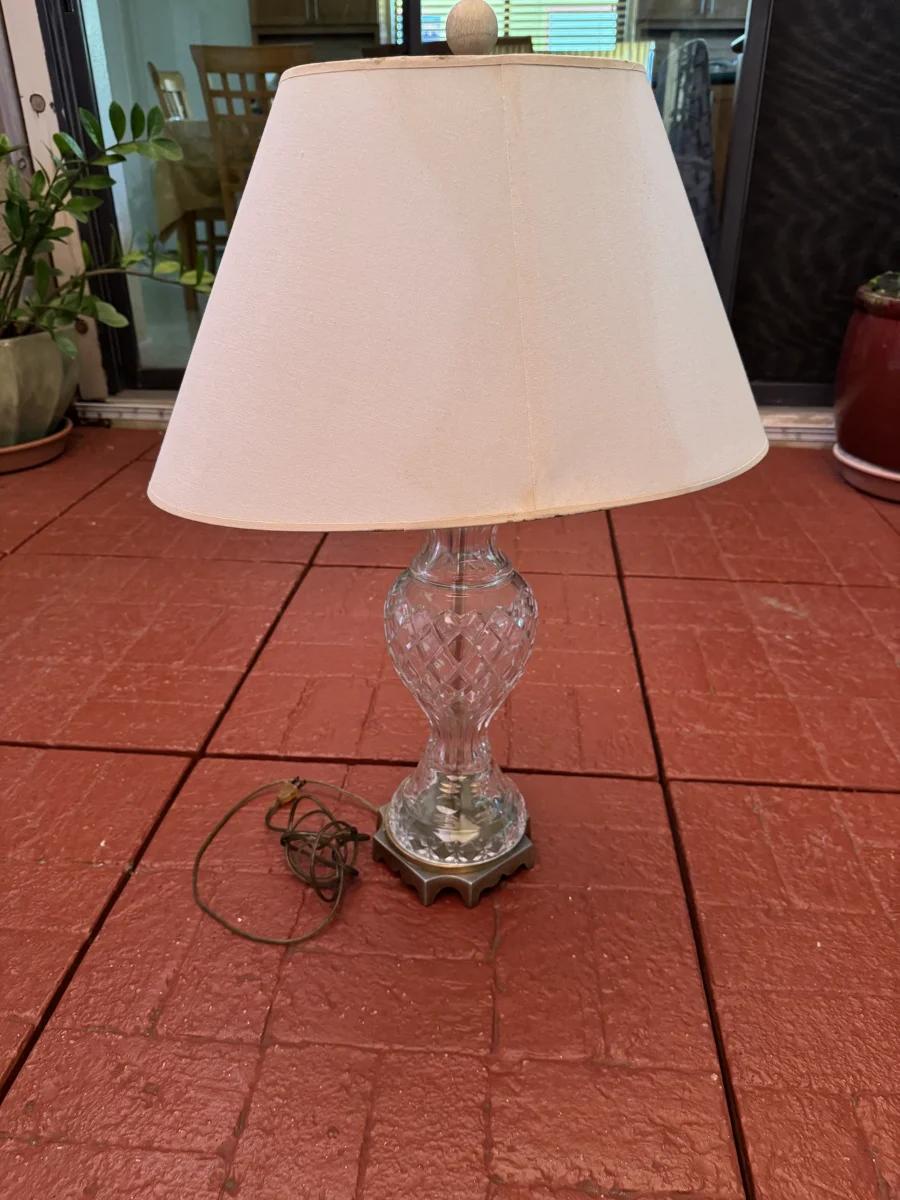 Cut-Crystal Table Lamp with Brass Base and Cream Shade
