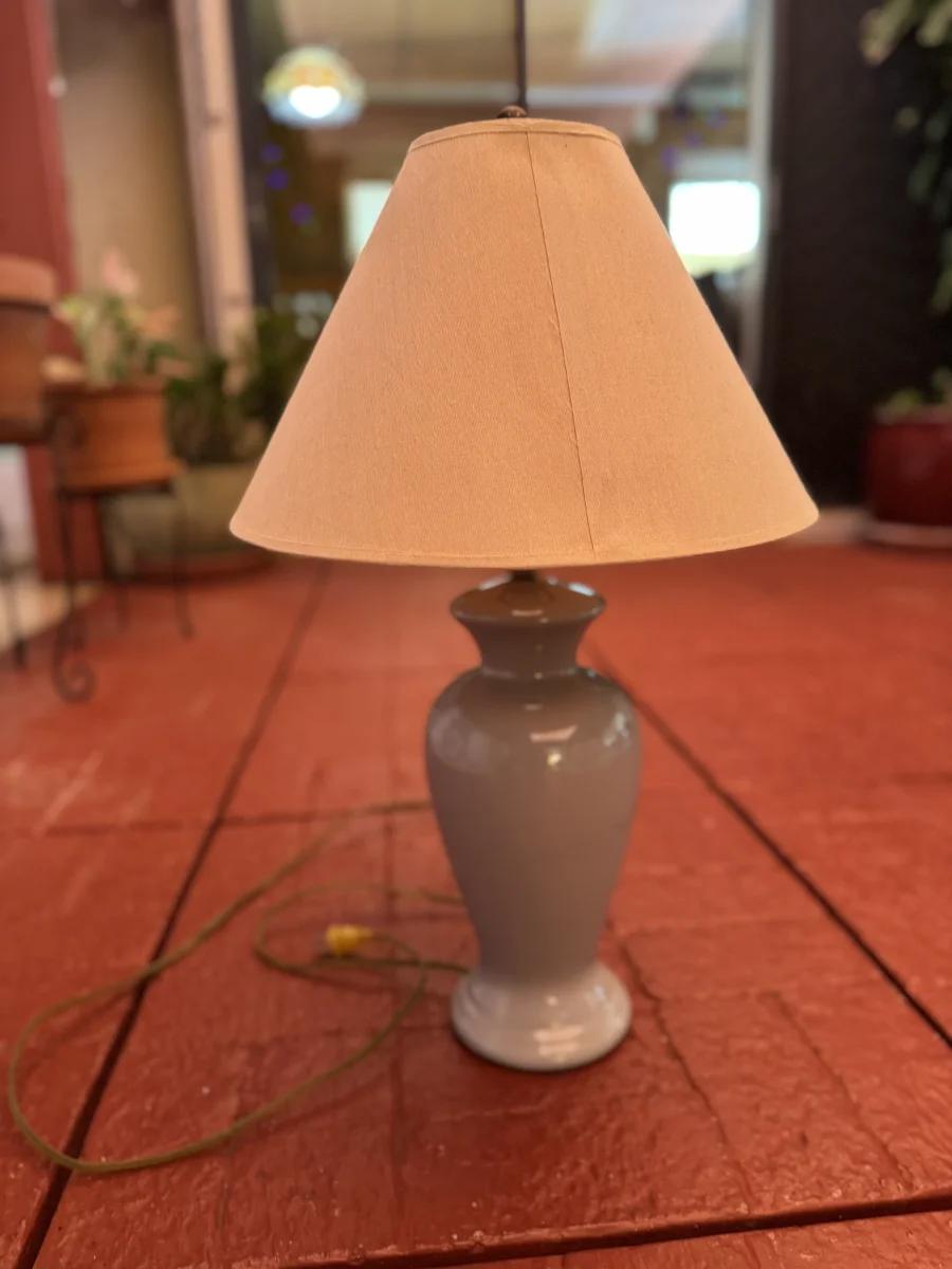Blue-Grey Glazed Ceramic Table Lamp with Cream Shade