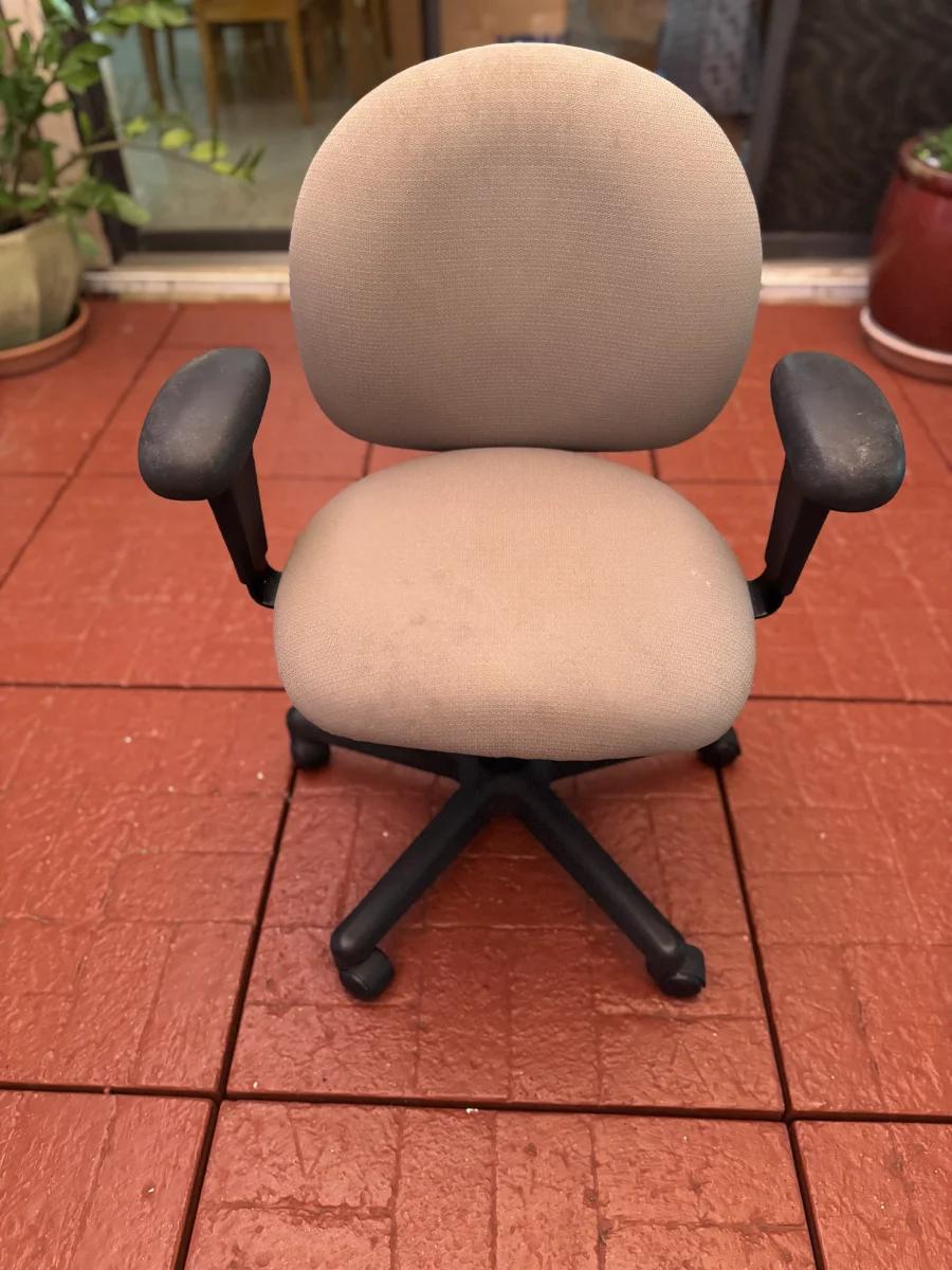 Office Task Chair, Beige Fabric with Adjustable Arms (Chair 1 of 2)