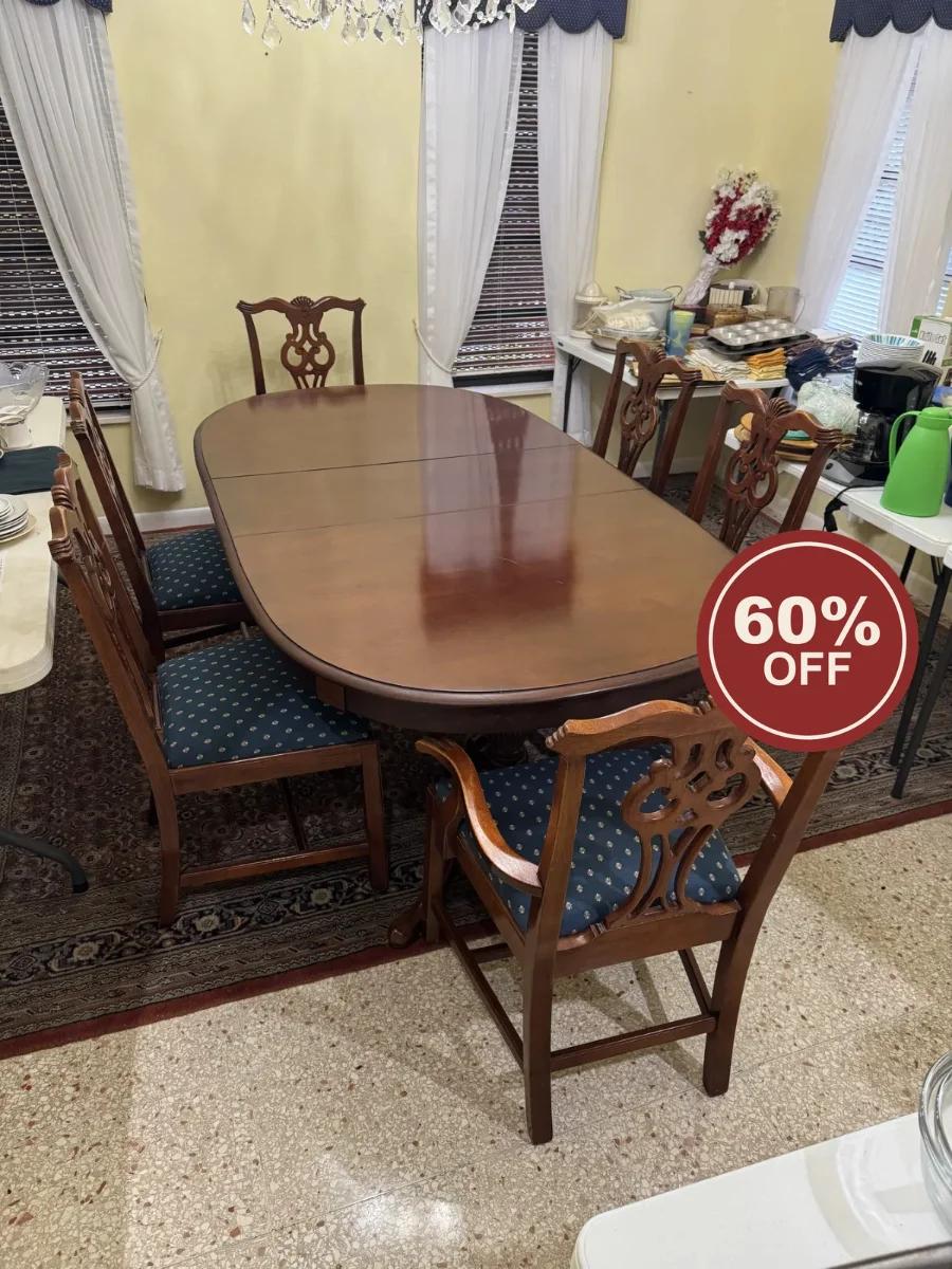 Solid Brazilian Hardwood Oval Twin-Pedestal Dining Table with Six Chairs