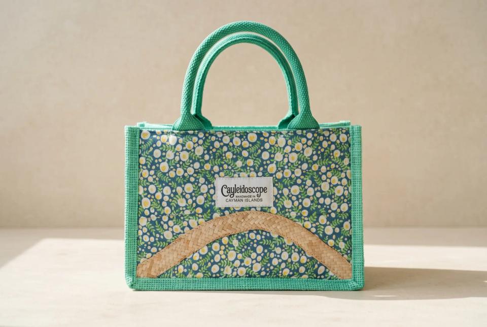 Handmade Teal Floral Silver Thatch Handbag Size M